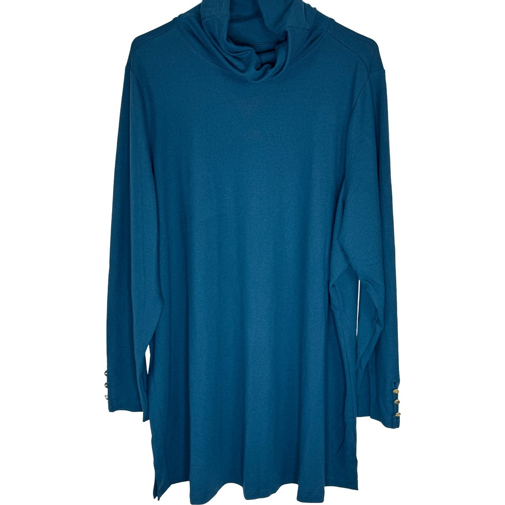 Denim&Co Essentials Heavenly Jersey Cowl Neck Tunic Fall Teal A673725 Womens 3X